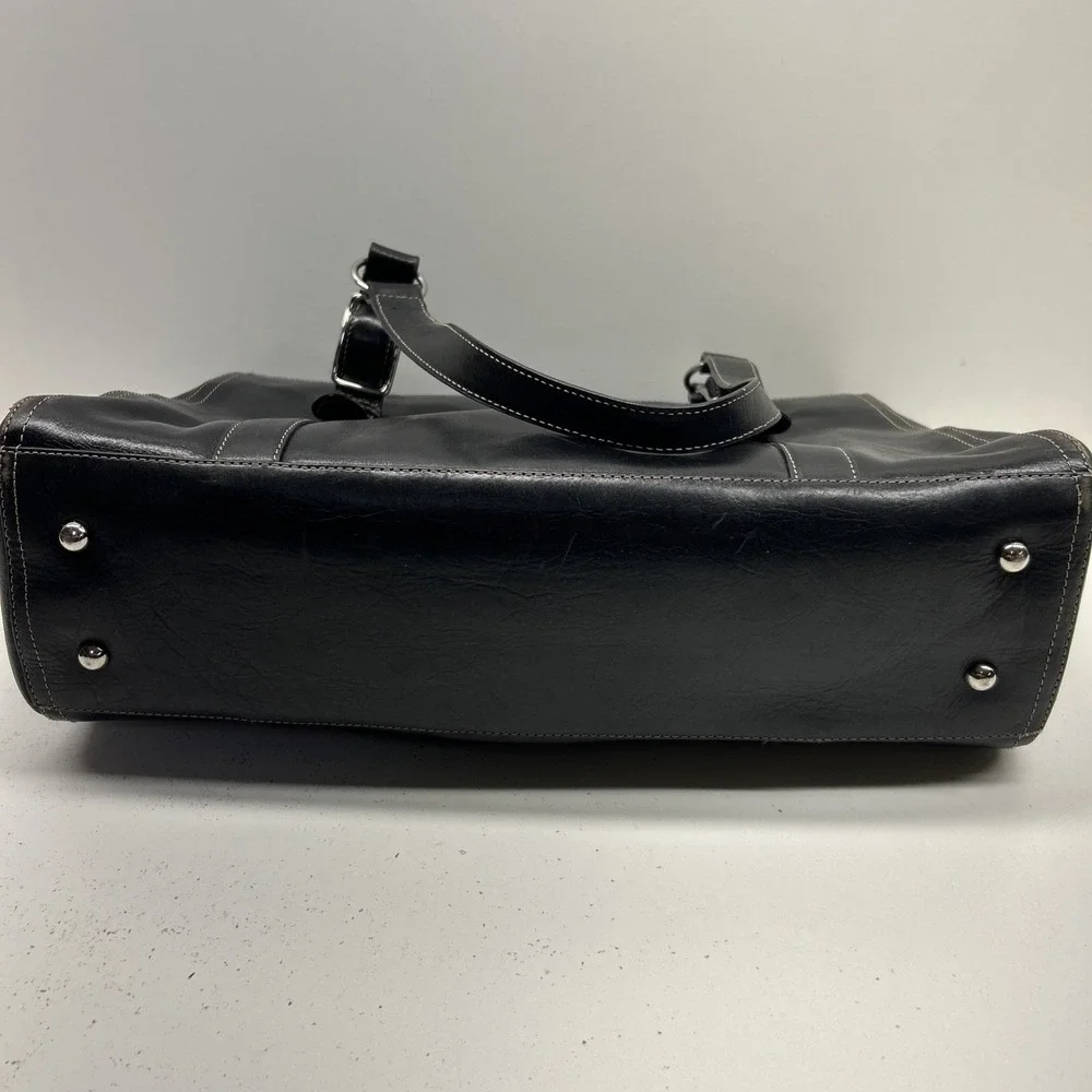 Fossil 1954 Vintage Black Leather Tote Shoulder Bag Purse Satchel Key Charm